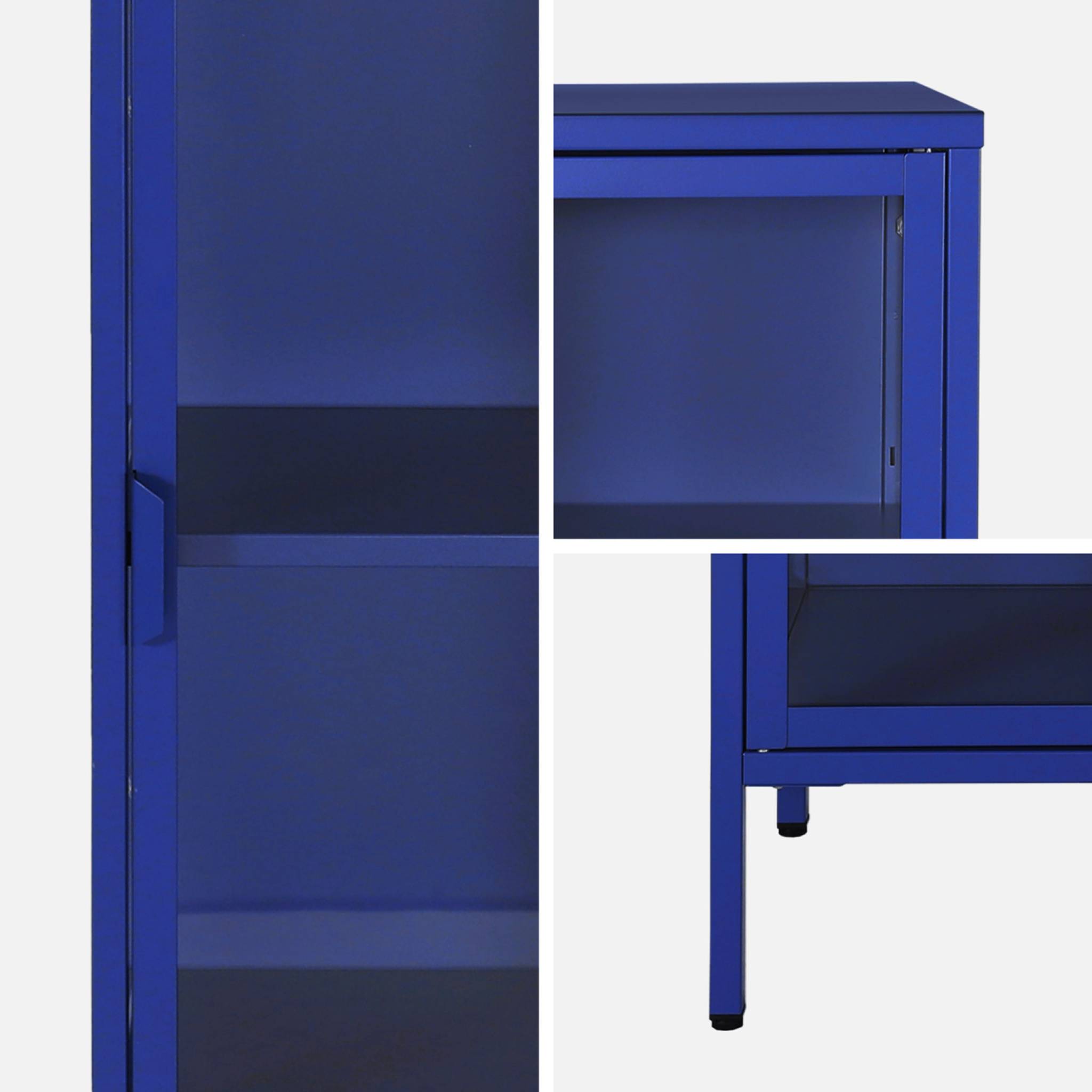 Buffet. vaisselier acier et verre trempé 1 porte 160cm bleu - Arkansas