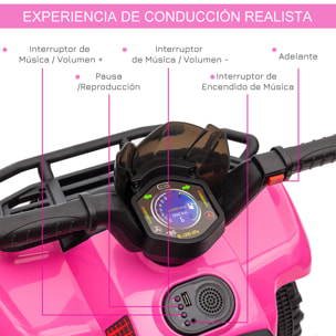 Quad Eléctrico para Niños de +18 Meses Vehículo Eléctrico a Batería 6V Infantil con Velocidad de 2 km/h y Avance 70x42x45 cm Rosa