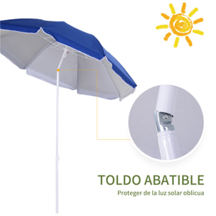 Sombrilla de Playa Grande Ø160 cm Sombrilla de Terraza Exterior con Ángulo Ajustable Protección UV Impermeable y Bolsa de Transporte Azul