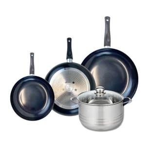 Ensemble de 3 Poêles de cuisson 20, 24 et 28 cm et 1 faitout 20 cm Elo Prima Brillant