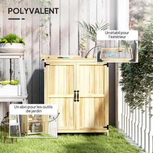 Armoire de jardin bois table de rempotage 2 en 1 - 2 portes, étagère - 74 x 43 x 88 cm