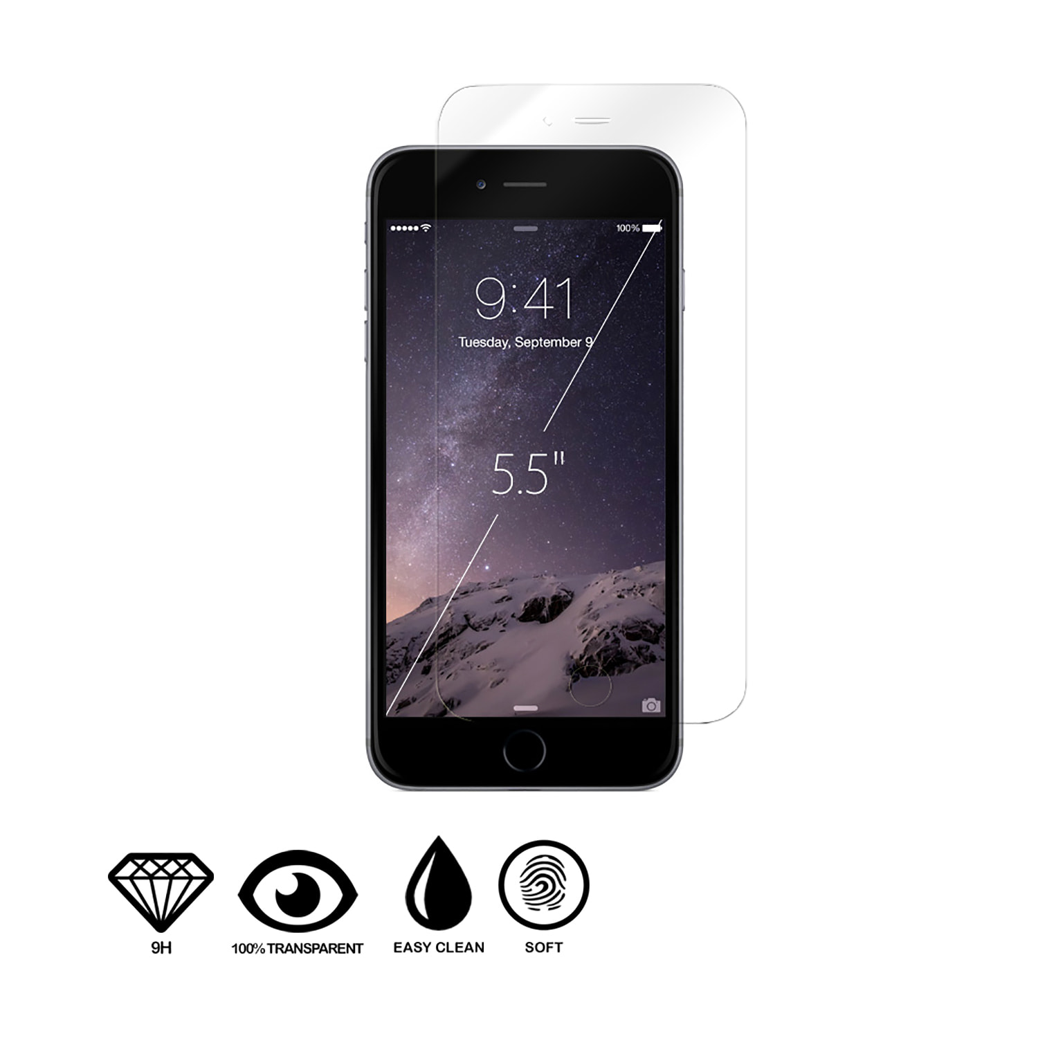 DAM Proteggi Schermo in Vetro Temperato 2.5D per iPhone 6/6S Plus 6x0.3x14 Cm. Colore trasparente