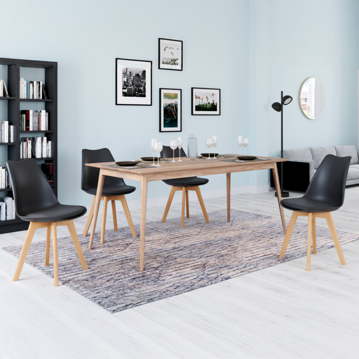Chaises Nordia noire pieds bois - lot de 4