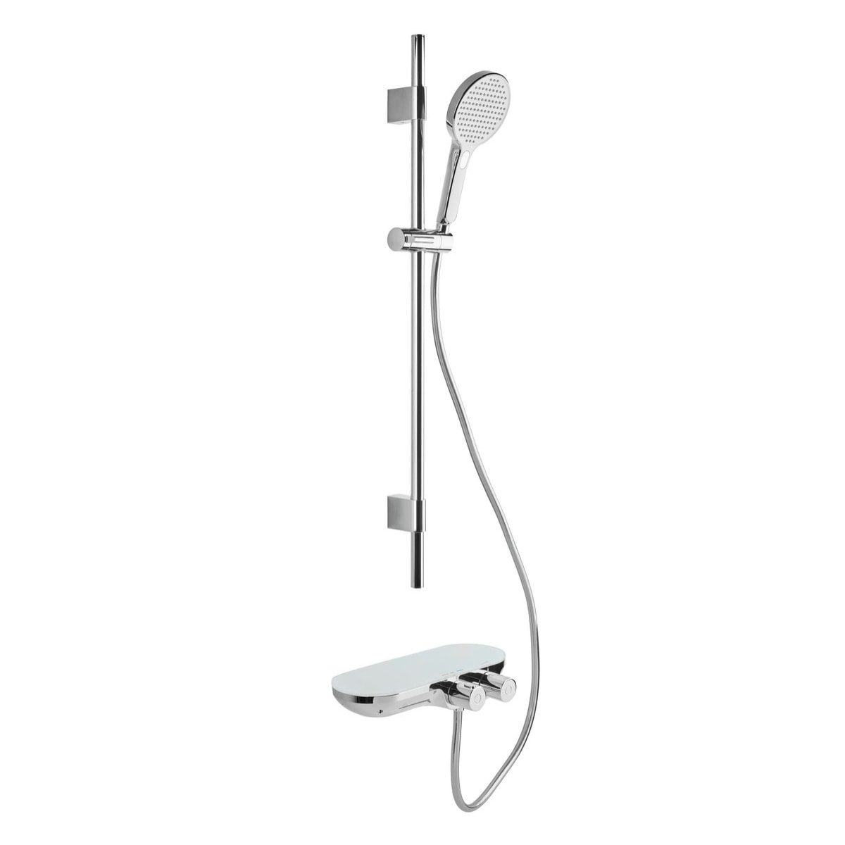 Ensemble de douche avec douchette 3 jets, mitigeur thermostatique, barre 90.5cm, Chrome/Blanc (SATSSTKPF1)