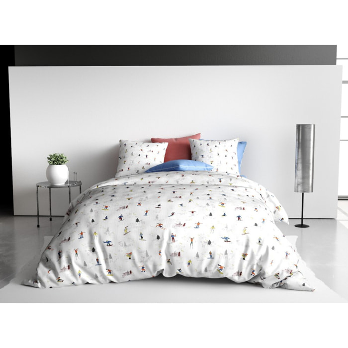 Parure Housse De Couette + 2 taies Coton 57 Fils Skieur Beige