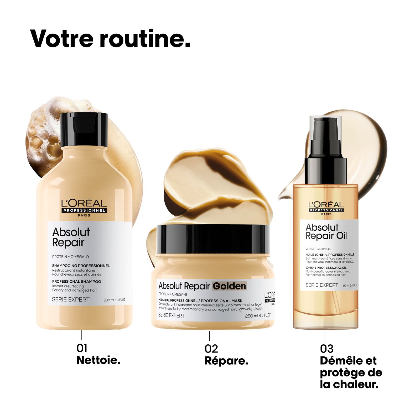 Série Expert Absolut Repair Gold Shampoing - Shampoing réparateur pour cheveux secs et abîmés