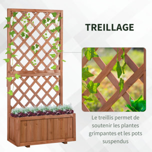 Jardinière avec treillis - bac à fleurs - jardinière sur pied - dim. 72,5L x 31,5l x 149,5H cm inserts d'irrigation inclus bois sapin pré-huilé