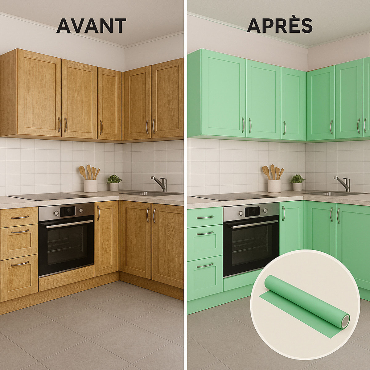 Rouleau adhésif décoratif Vinyle au Mètre - Menthe - Sticker Lavable Imperméable Mur Cuisine Meubles
