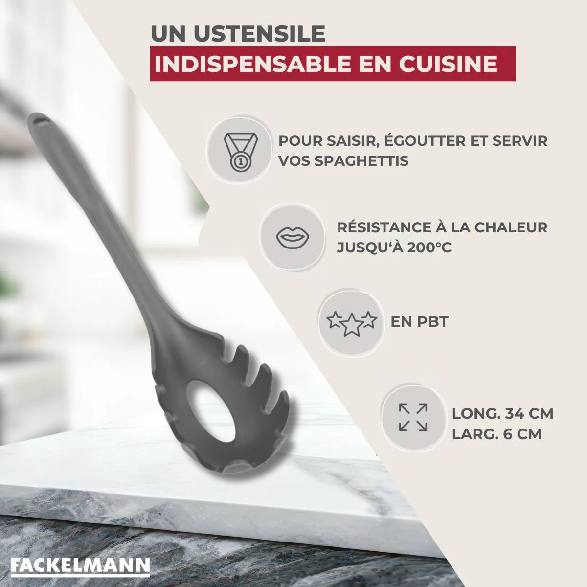 Cuillère à spaghettis 34 cm Fackelmann CLIP