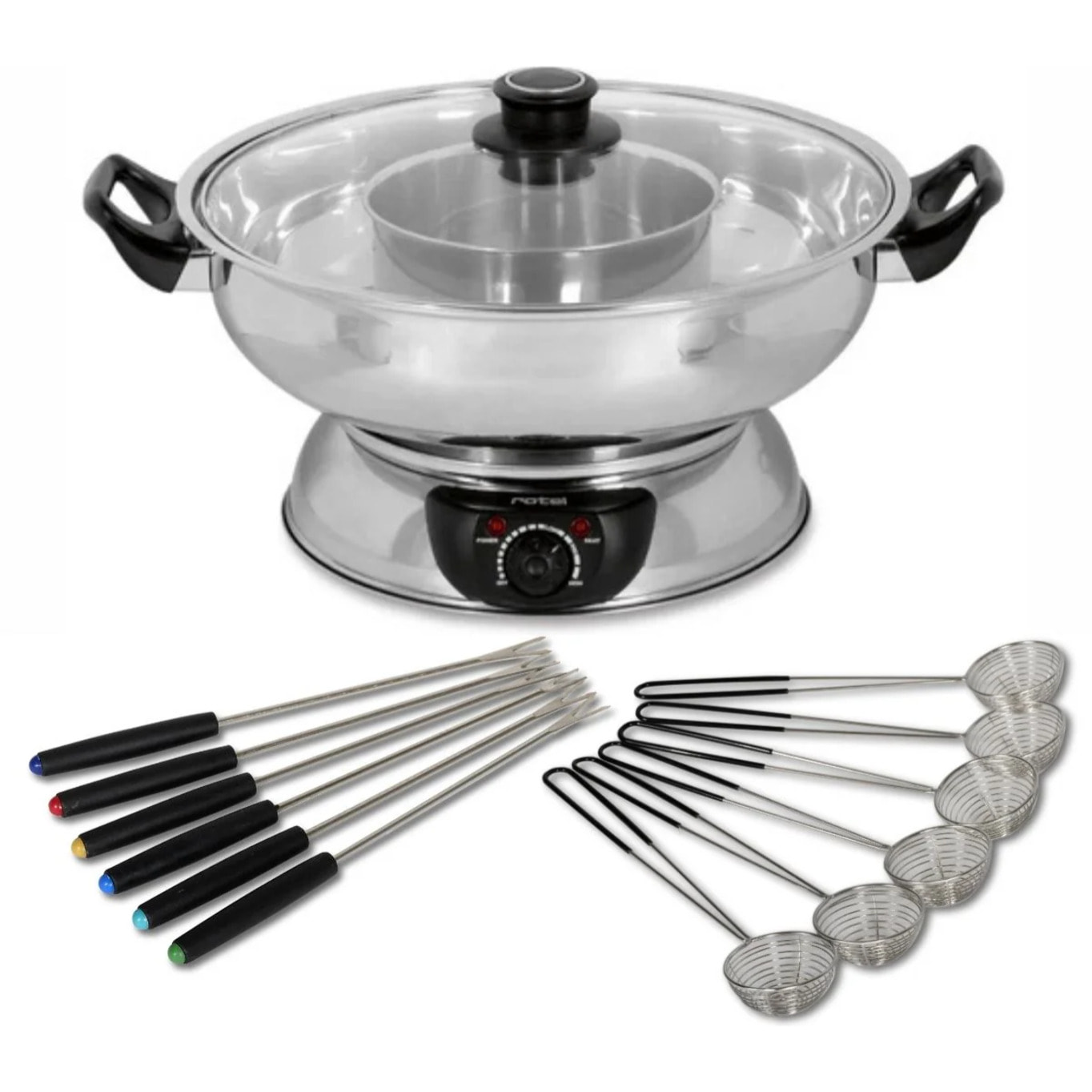 Appareil à fondue chinoise 2 compartiments avec fourchettes et passoires Rotel
