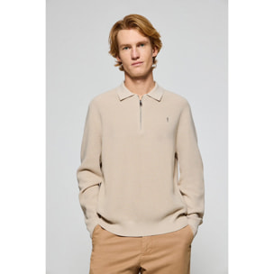 Maglione Pol beige con collo polo e cerniera e particolare Rigby Go