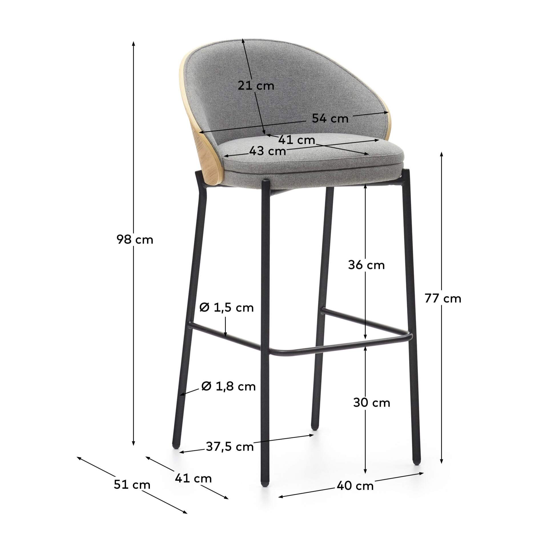 Kave Home - Sgabello Eamy in ciniglia grigio chiaro impiallacciato frassino  finitura naturale, metall