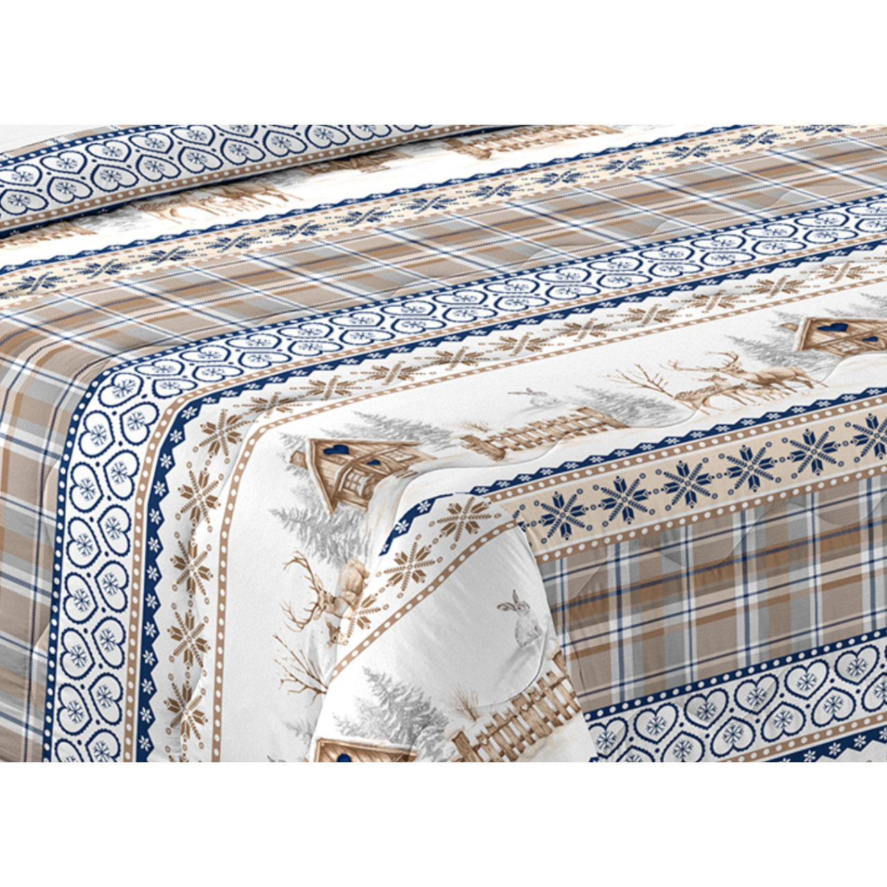Trapunta Invernale 300gr Made in Italy Piumone Clado Linea Scaldanotti Disegno Tirolese Valgardena Blu