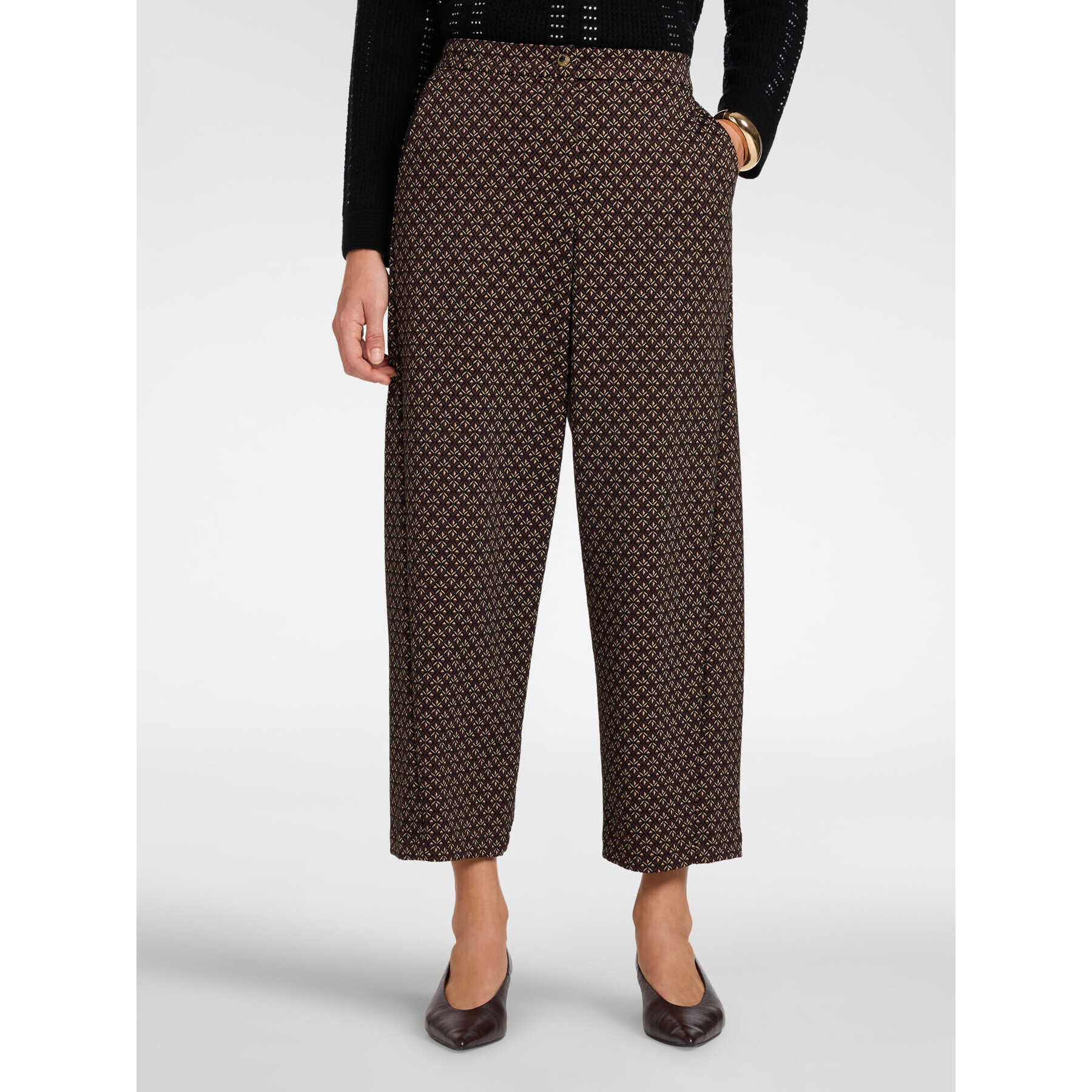 Elena Mirò - Pantaloni cropped in flanella jacquard - Marrone