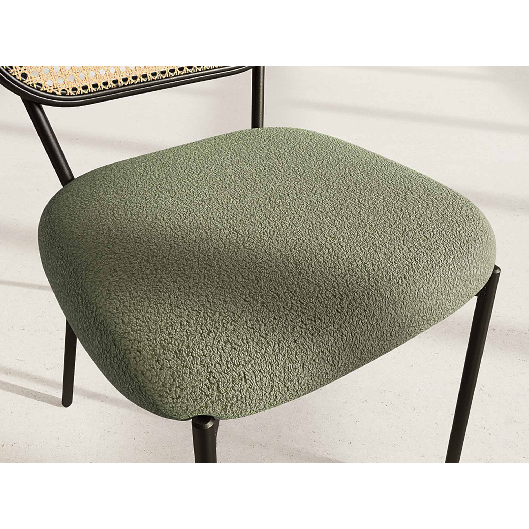 Luciano - lot de 2 chaises cannage - dossier arrondi - en tissu bouclette - Vert Kaki