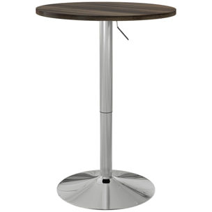 Mesa Alta Cocina, Mesa Alta Bar Redonda para 2 Personas, Altura Ajustable 69-91 cm, Tablero Giratorio 360°, Base de Acero, para Salón, Comedor, Cocina, 60x60x91 cm, Nogal