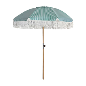 PARASOL EN POLYESTER RAYURE VERT  AVEC FRANGE DIAM 180CM PLAYA