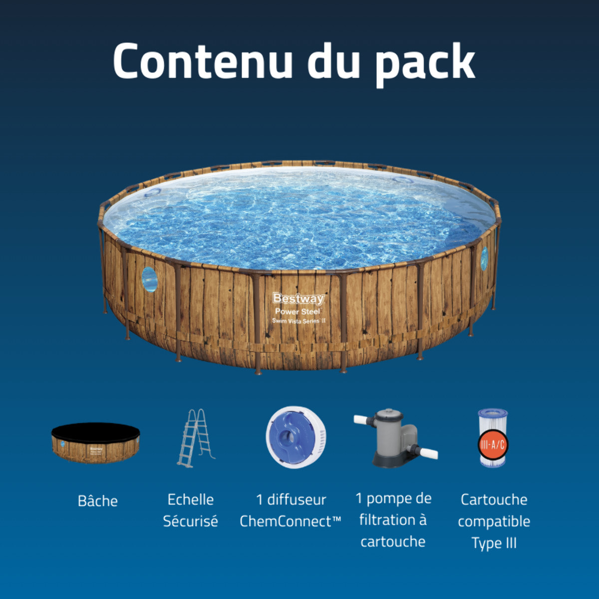 Bestway Piscine hors sol tubulaire ronde Bestway Power Steel Swim Vista 549 x 122 cm décor bois