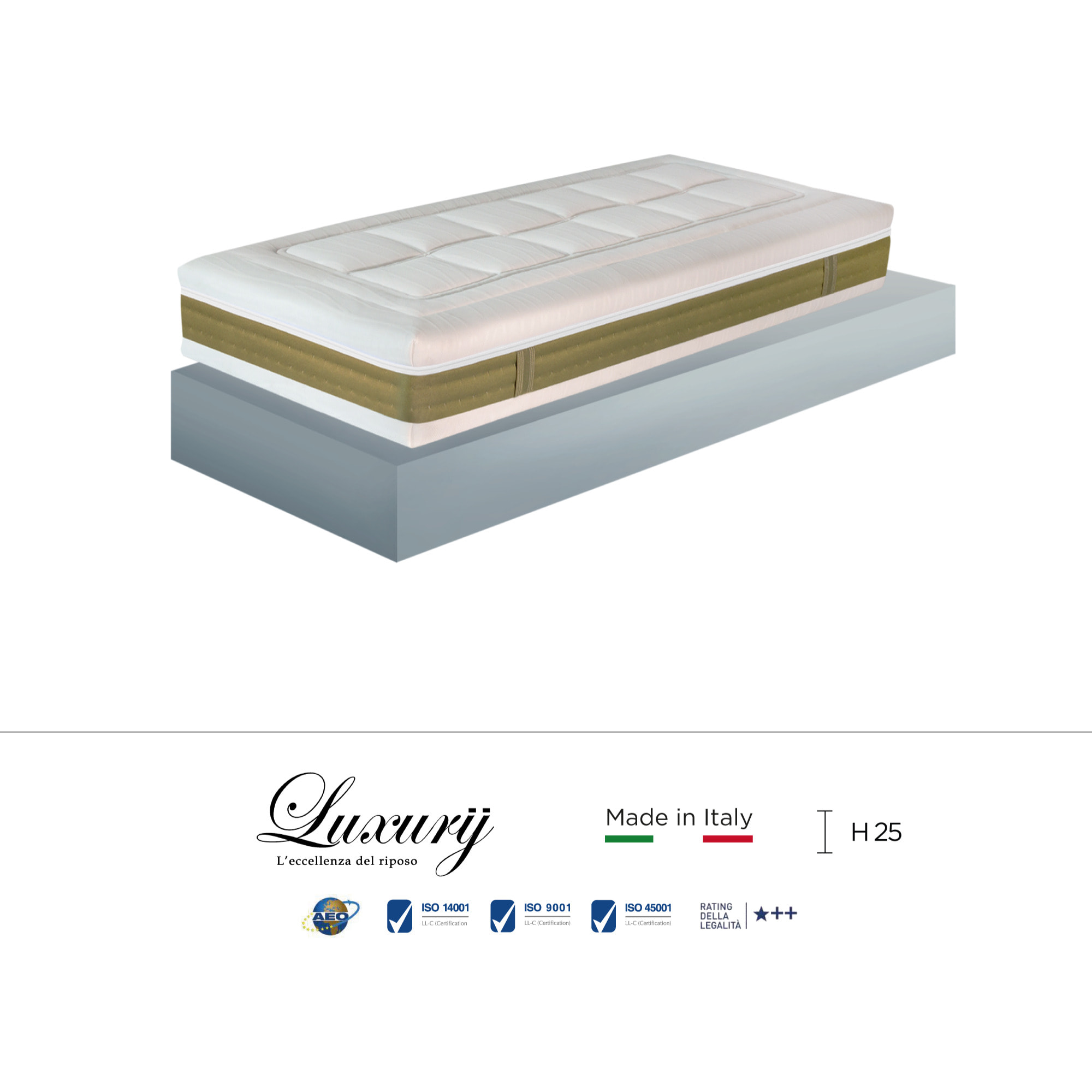 "Amalfi" H25cm 80x200 guanciale Memory OMAGGIO 5 strati in FOAM arrotolato