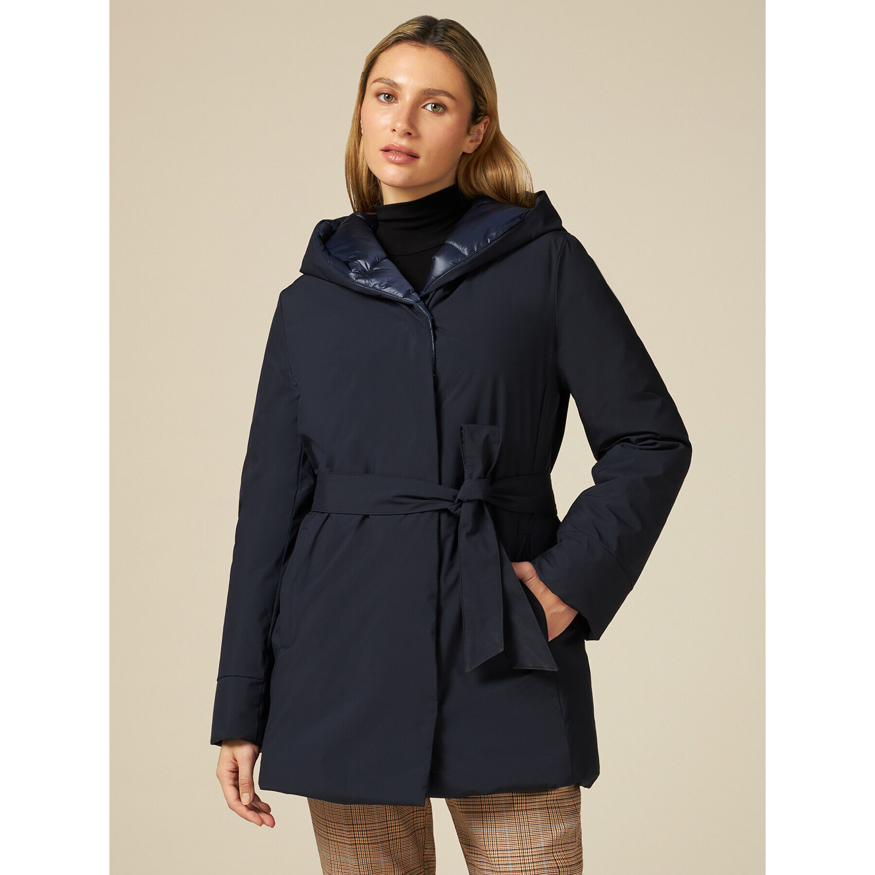 Oltre - Parka imbottito con cintura - Blu