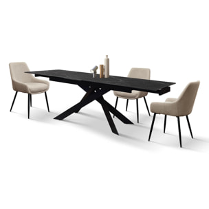 Tavolo CALVI in ceramica, effetto marmo nero e base in metallo verniciato nero, allungabile 160x90 cm-240x90 cm