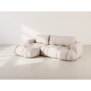 Yulin - Canapé d'angle gauche 4 places convertible avec coffre en tissu bouclette - Beige