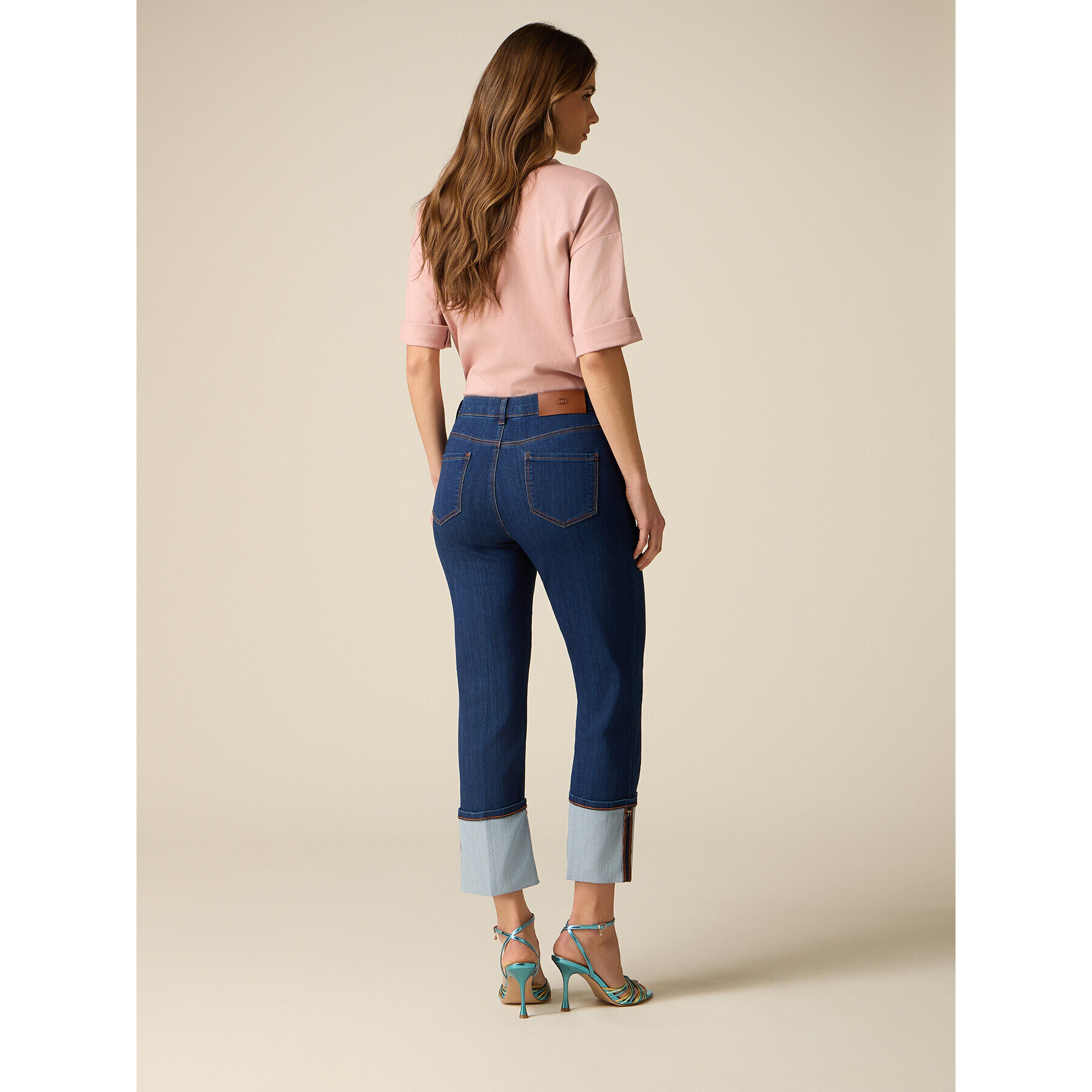 Oltre - Jeans cropped con risvolto - Blu
