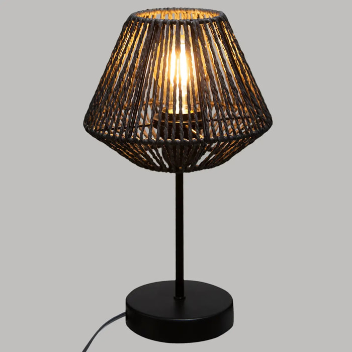 Lampe "Jily" noire - métal & corde H34 cm