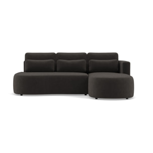 Mahina - canapé d'angle droit 4 places convertible avec coffre en velours côtelé - Gris foncé