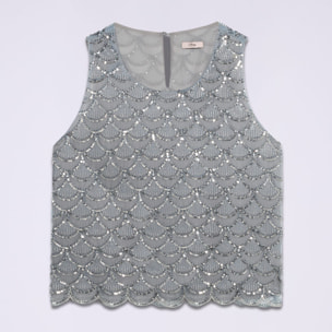 Oltre - Top in tulle e paillettes - Grigio