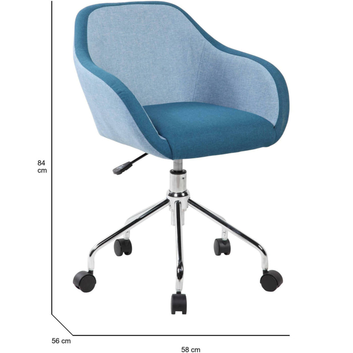 Sedia da ufficio Mandurah, Poltrona operativa da ufficio, Seduta ergonomica da ufficio, 56x58h77/84 cm, Blu