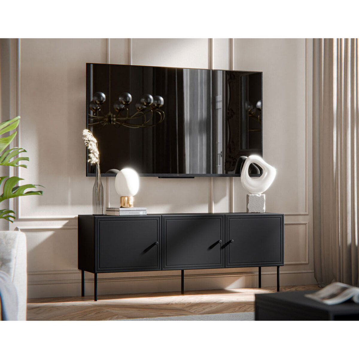 Lavaggi - meuble tv - 3 portes - 150 cm - Noir