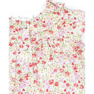 Pelele estampado flor roja, con volante en el cuello y en la sisa.