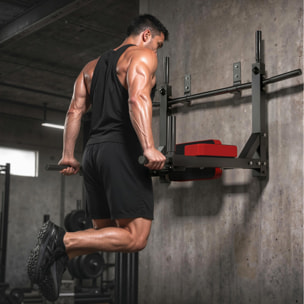 Barre de traction murale dip station 2 en 1 max. 200 Kg acier rouge noir