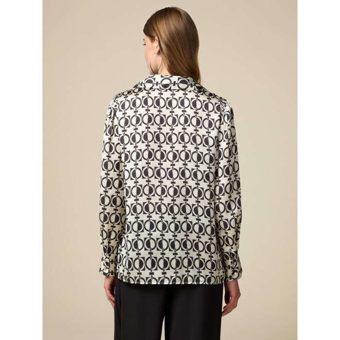 Oltre - Long-sleeved blouse in patterned satin - Blanco