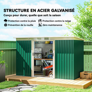 Abri de jardin - remise pour outils - cabanon portes verrouillables - dim. 2,8L x 1,3l x 1,72H m - tôle d'acier vert blanc