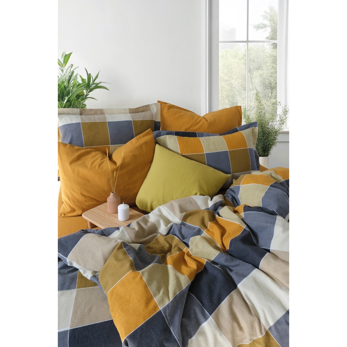 Parure de lit Flanelle de coton imprimé "Echo-Ambre"