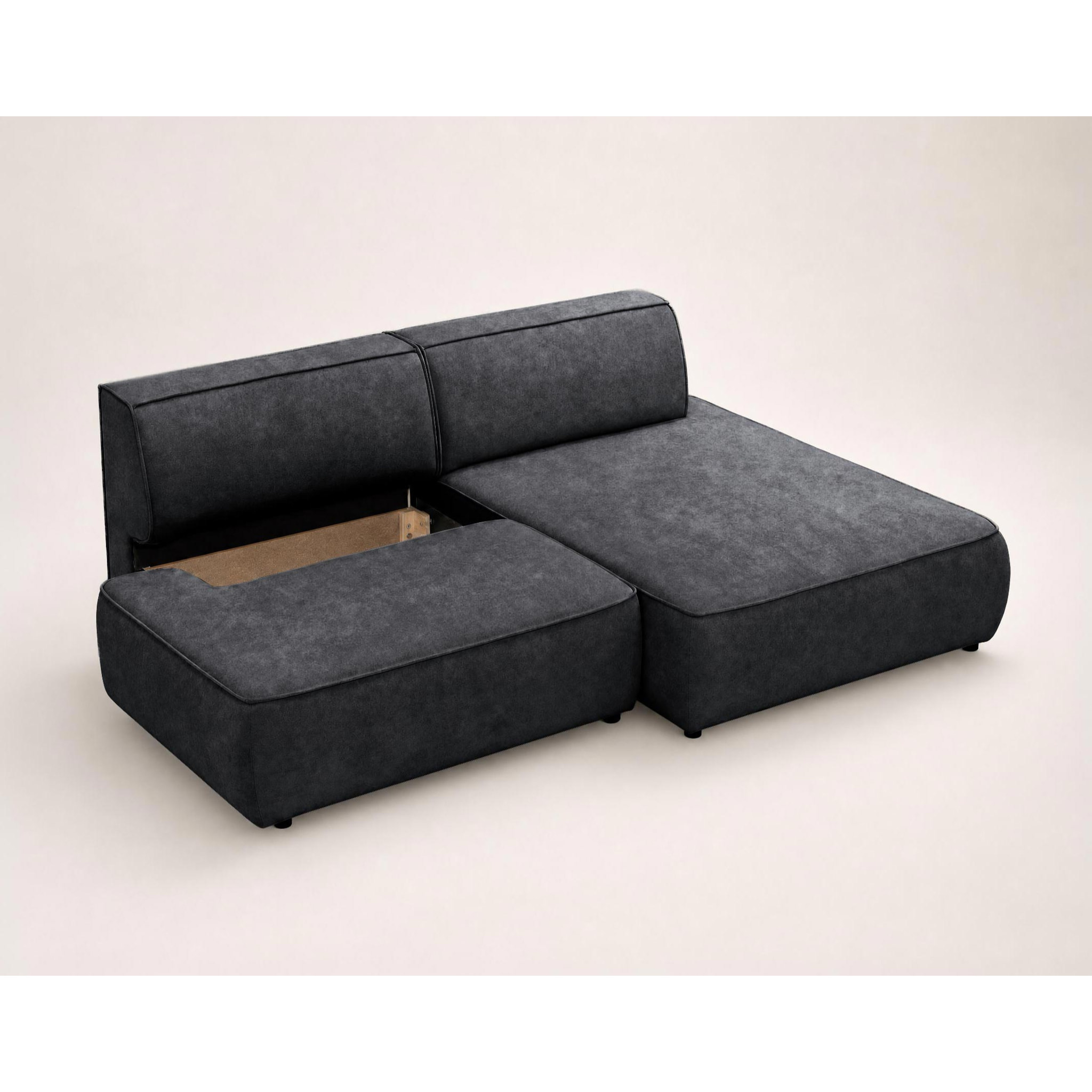 Lisette - Canapé d'angle droit 4 places convertible avec coffre en velours - Noir