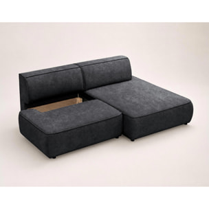 Lisette - Canapé d'angle droit 4 places convertible avec coffre en velours - Noir