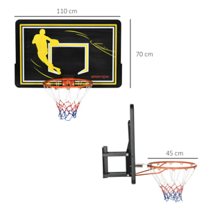 Tablero de Baloncesto para Interior Exterior de Pared Aro de Baloncesto Canasta de Baloncesto para Adultos 110x90x70 cm Negro y Amarillo