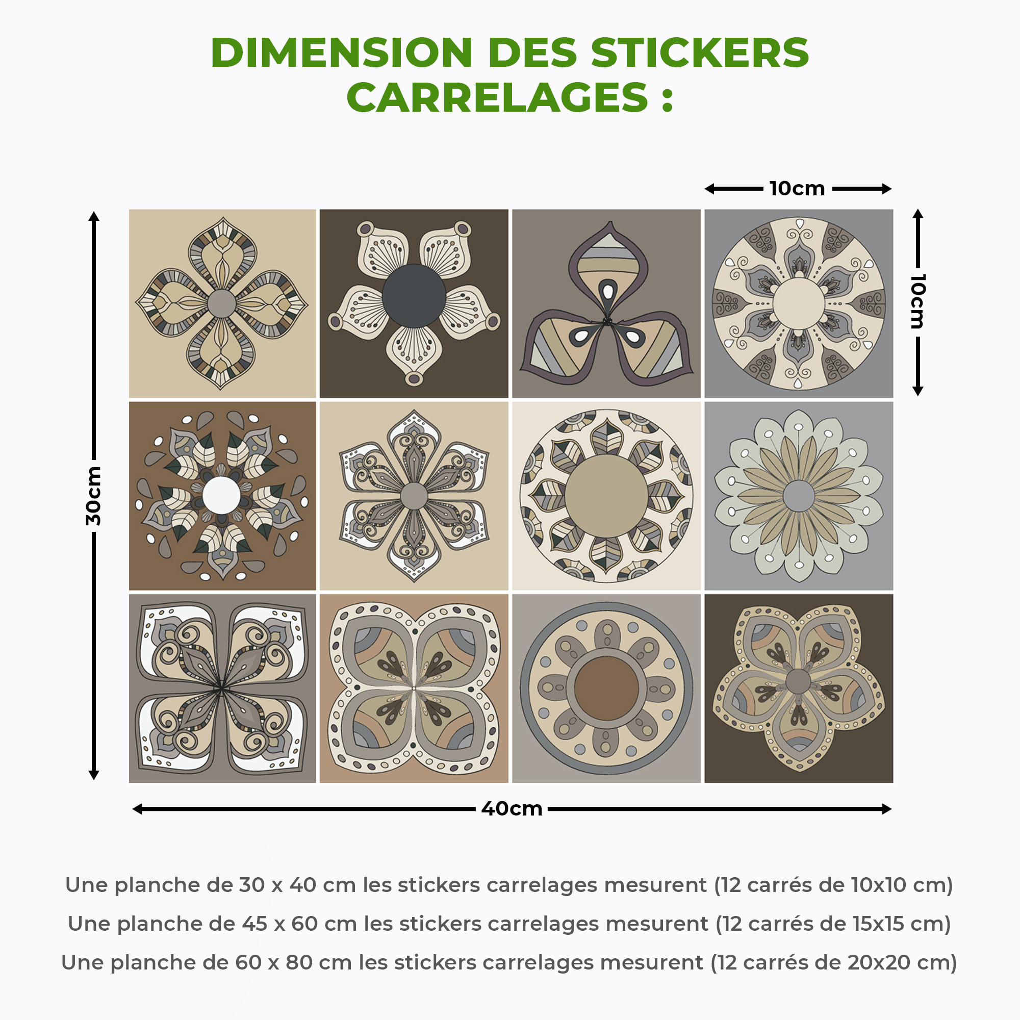 Stickers muraux - Sticker Mural Carrelage adhésif Cuisine Salle de Bain - 12 STICKERS CARREAUX DE CIMENT SALERNE