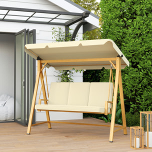 Balancín de Jardín Exterior con Toldo Ajustable de 3 Plazas Columpio de Jardín Exterior con Cojines y Estructura con Veta de Madera Carga 330 kg 195x120x170 cm Beige