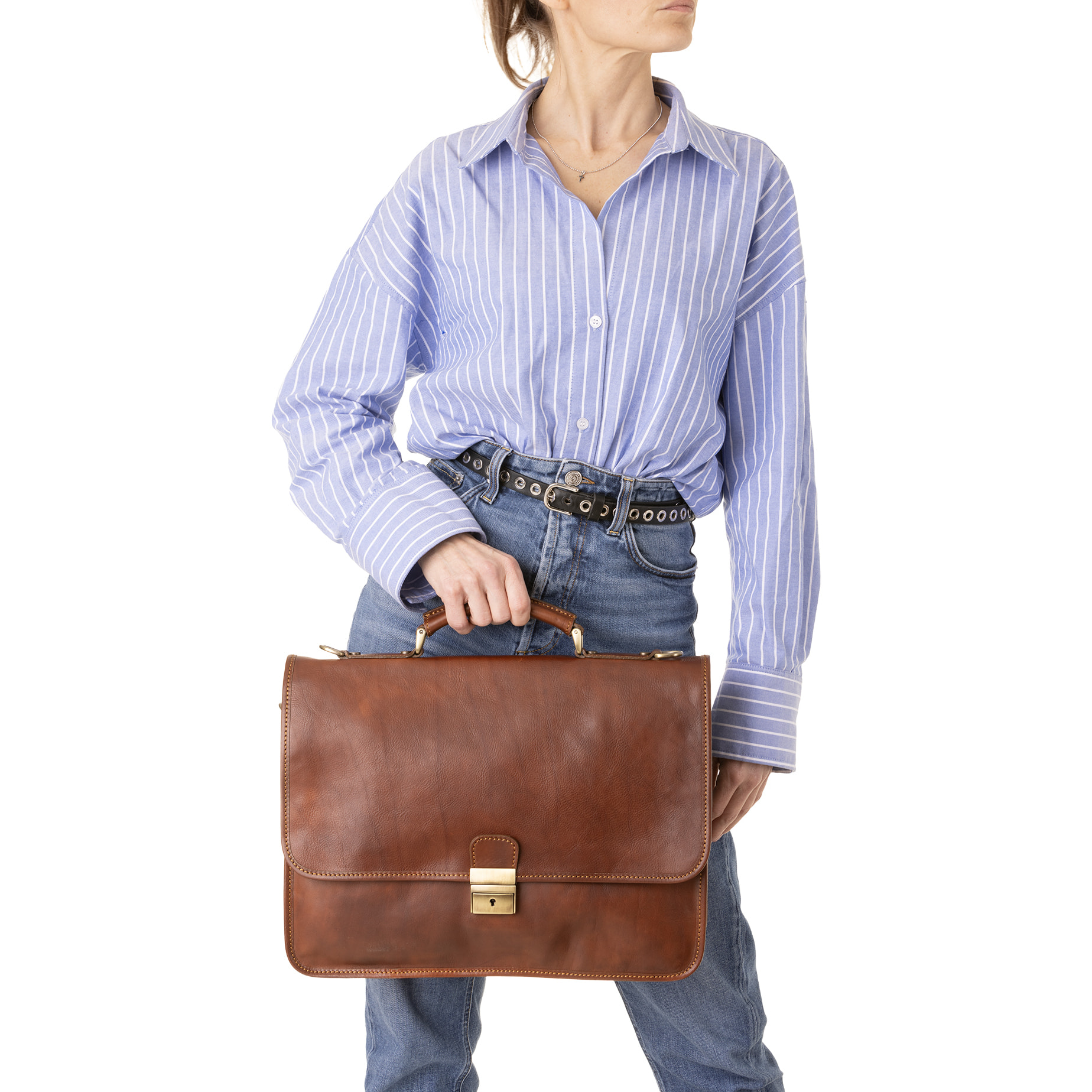 Borsa a mano  unisex In Vera pelle Made in Italy 40x30x6 cm