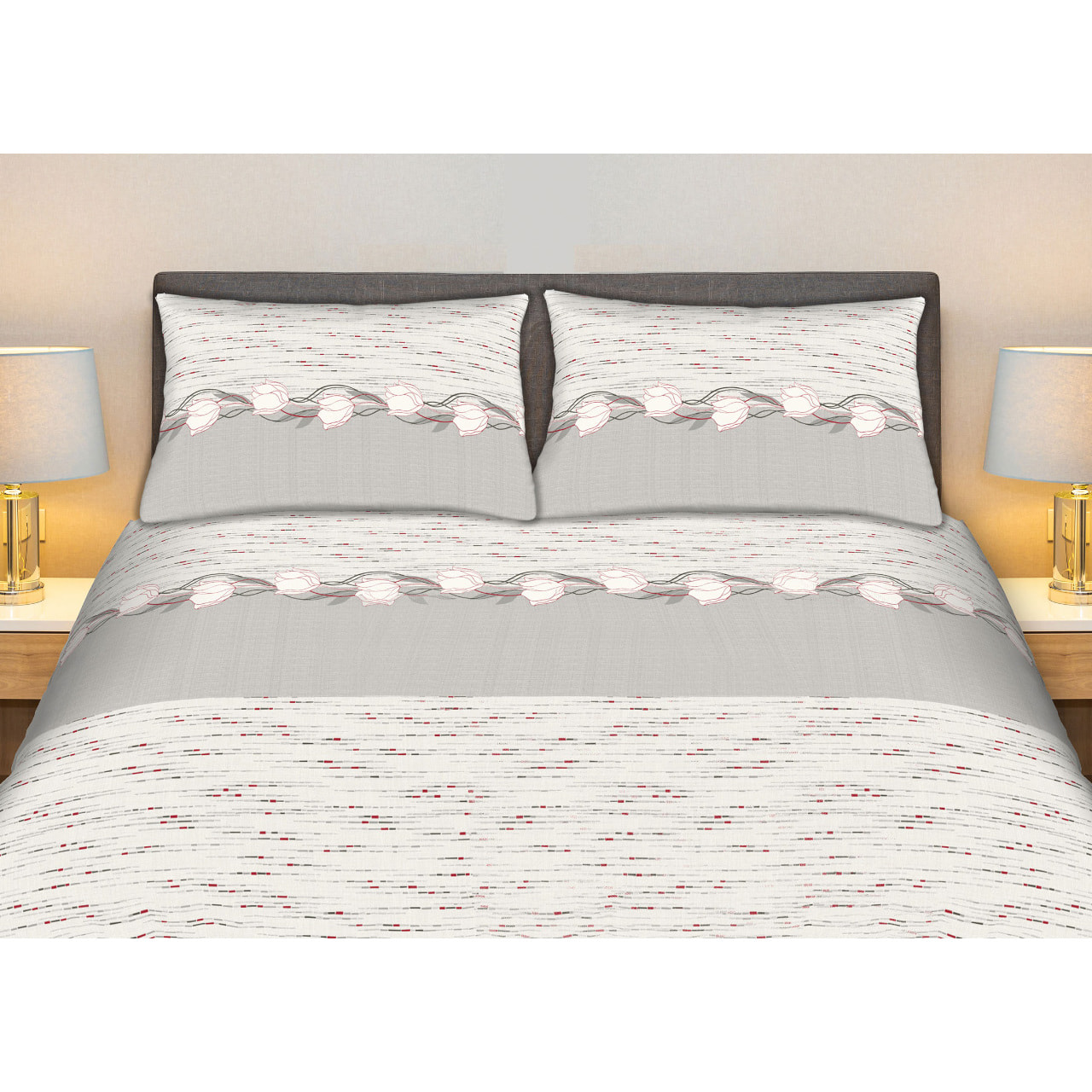 Completo Lenzuola 100% Cotone Effetto Seta Tulip Grigio CN