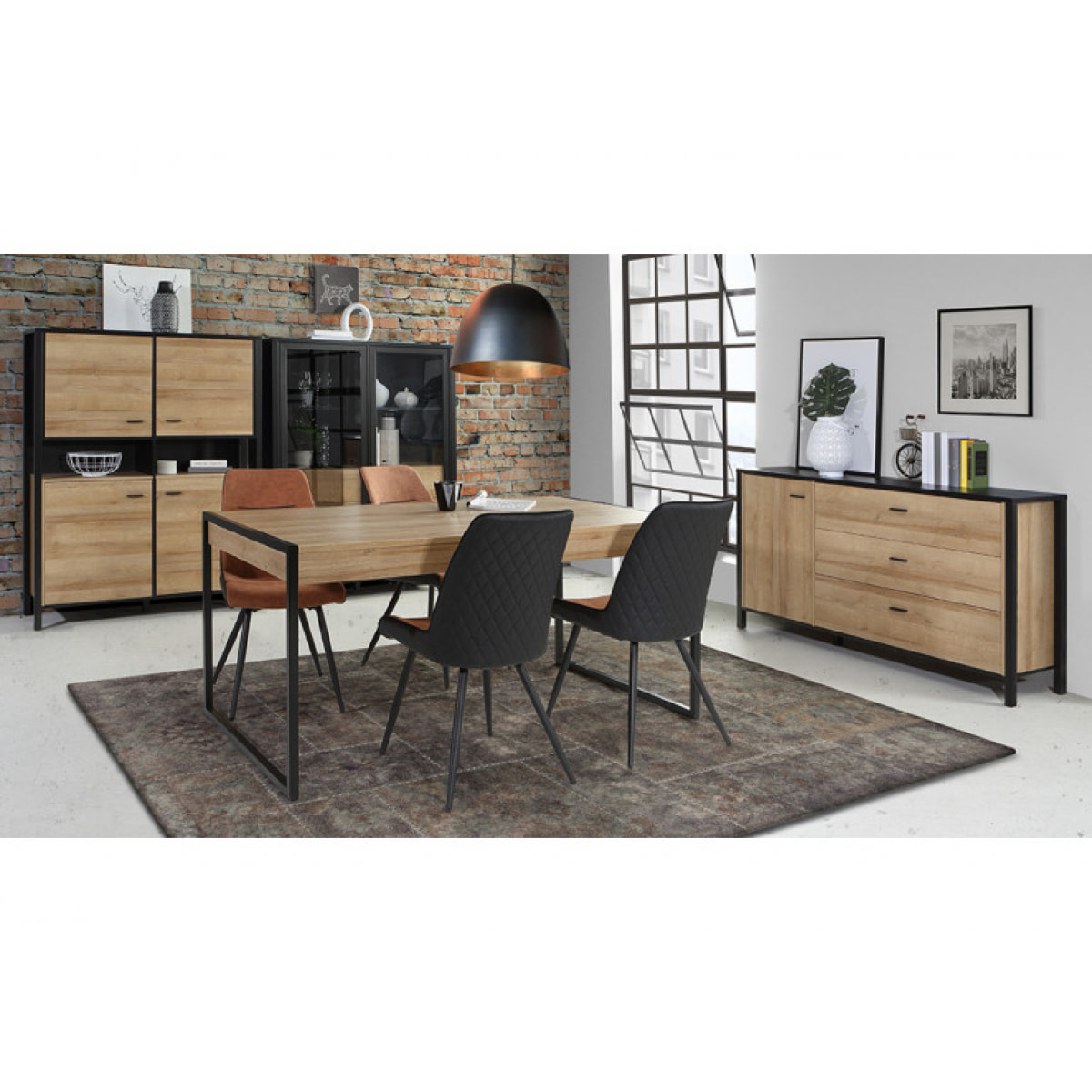 Vaisselier 4 portes en bois effet chêne - MIAMI