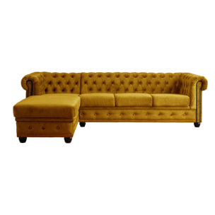 William - canapé Chesterfield d'angle gauche - 4 places - en velours - Jaune