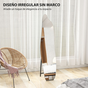 Espejo de Pie Cuerpo Entero 160x40 cm sin Marco, Espejo de Pie Forma Irregular con Soporte Metálico, Montaje en el Suelo o Apoyado contra la Pared, para Salón, Entrada y Dormitorio, Negro