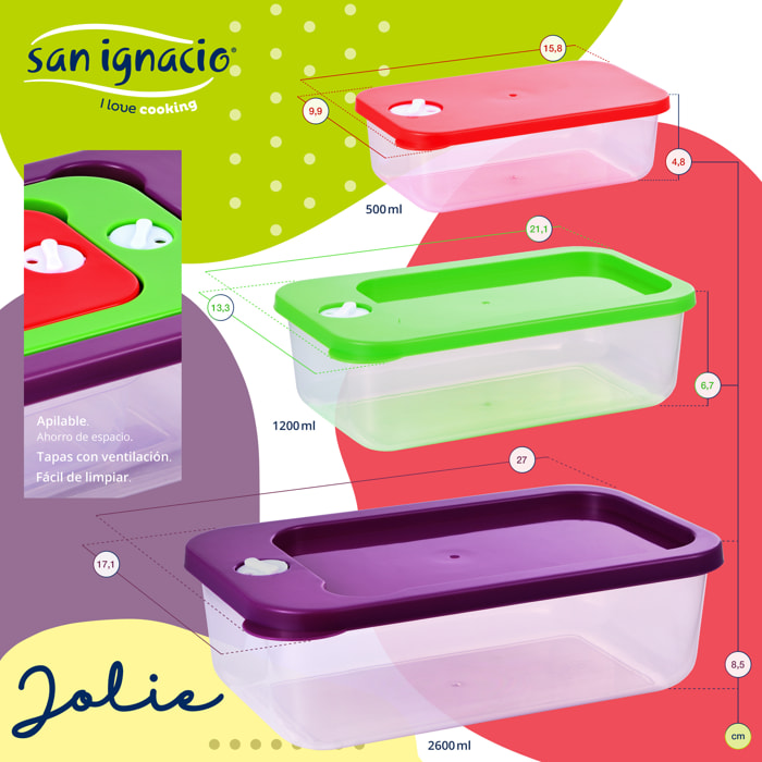 Set 3pc herméticos apilables plastico, colección Jolie San Ignacio