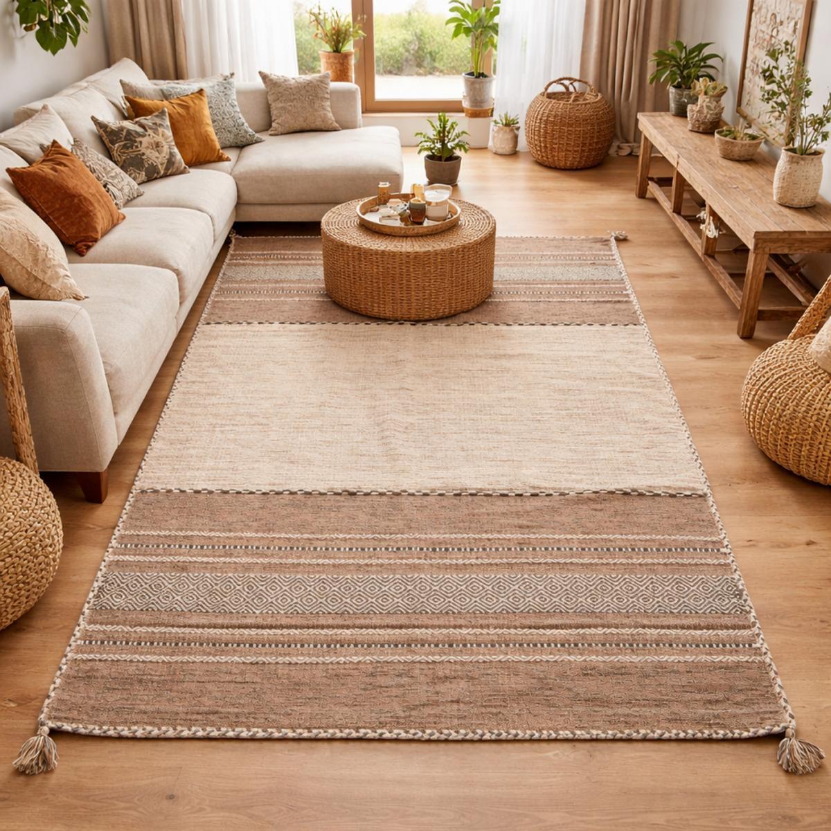 Tapis kilim Buvo tissé à la main en Coton