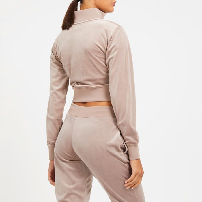 Sweat zippé Couture - ornée de strass - logo - vieux rose